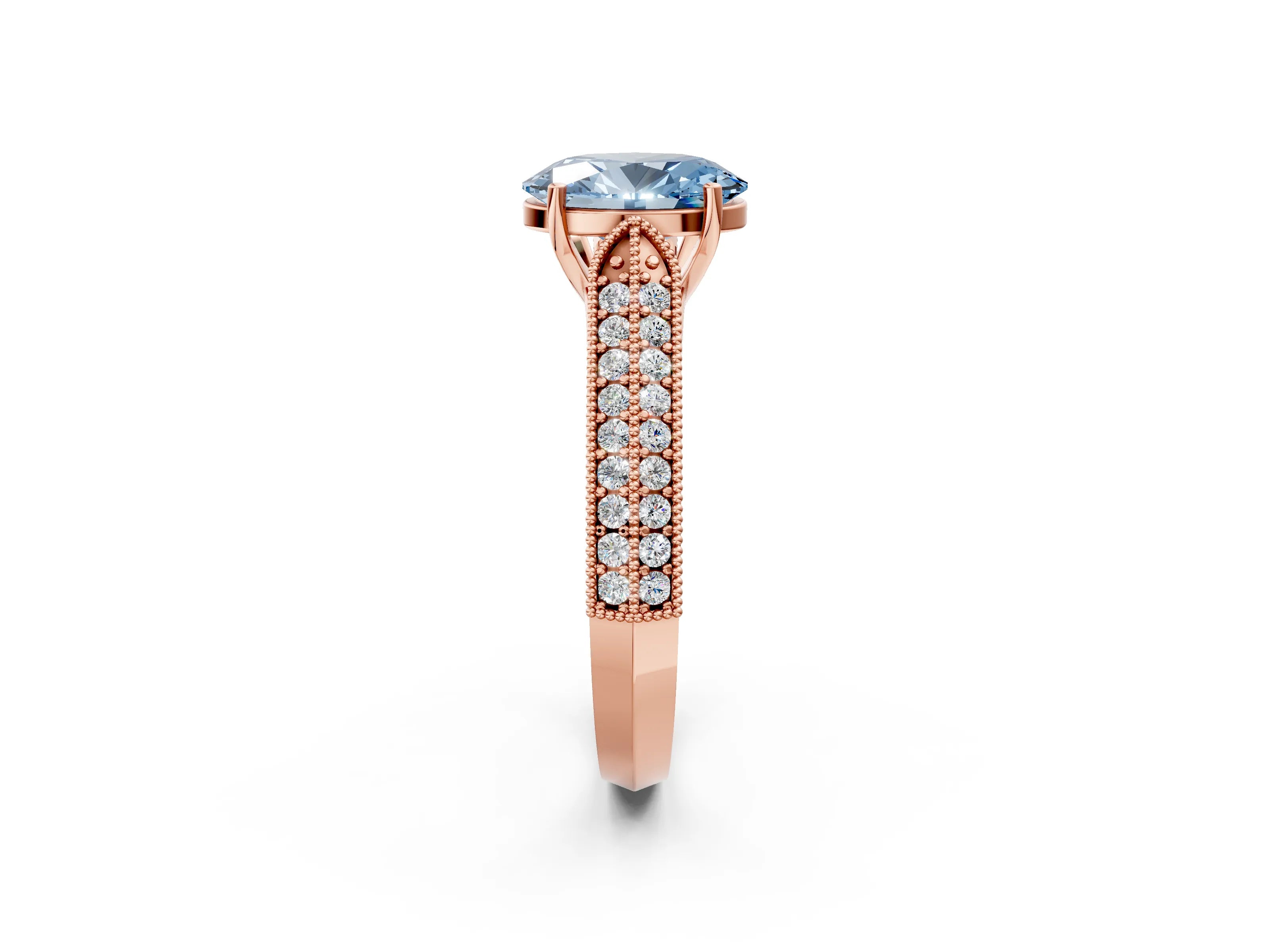 Rose gold Fancy Blue Oval Cut Cut Pave Split Shank Engagement Ring with Four-Prong Setting_2