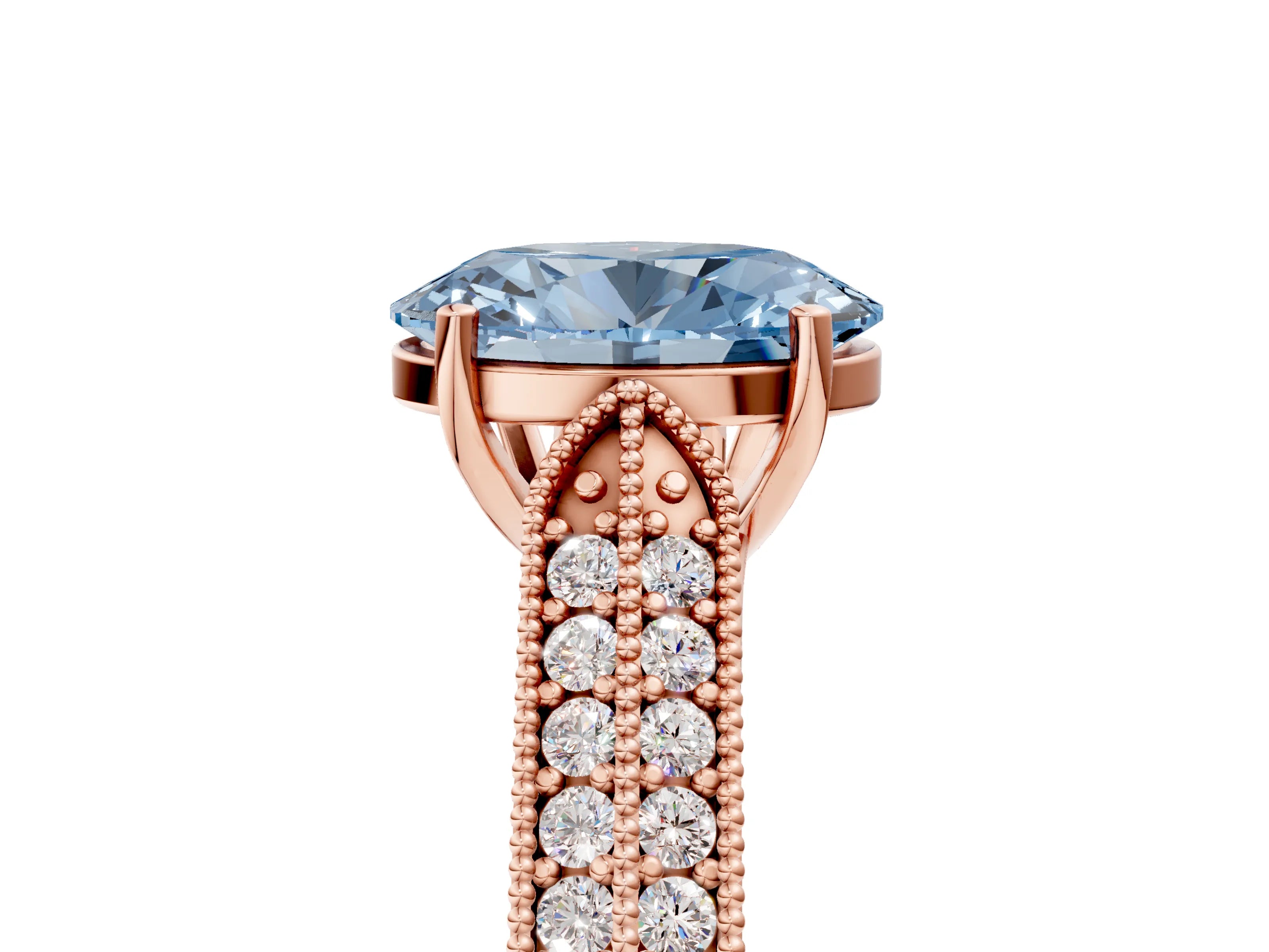 Rose gold Fancy Blue Oval Cut Cut Pave Split Shank Engagement Ring with Four-Prong Setting_5