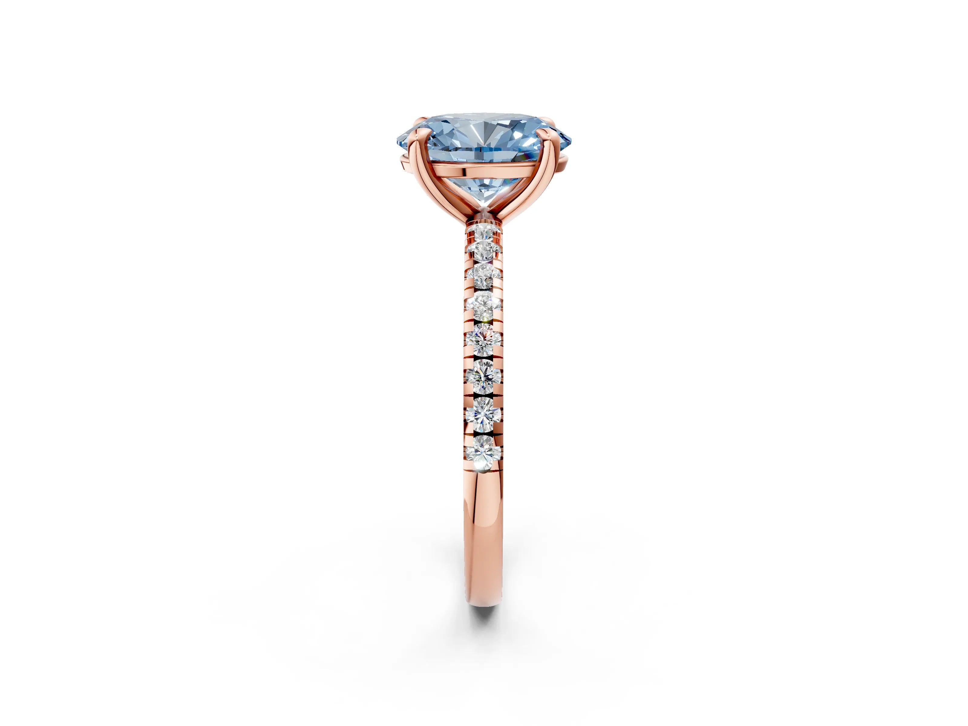 Rose gold Fancy Blue Oval Cut Diamond Brilliant Solitaire Ring with Pavé Band and Four-Prong Setting_2