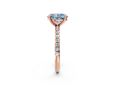 Rose gold Fancy Blue Oval Cut Diamond Brilliant Solitaire Ring with Pavé Band and Four-Prong Setting_2