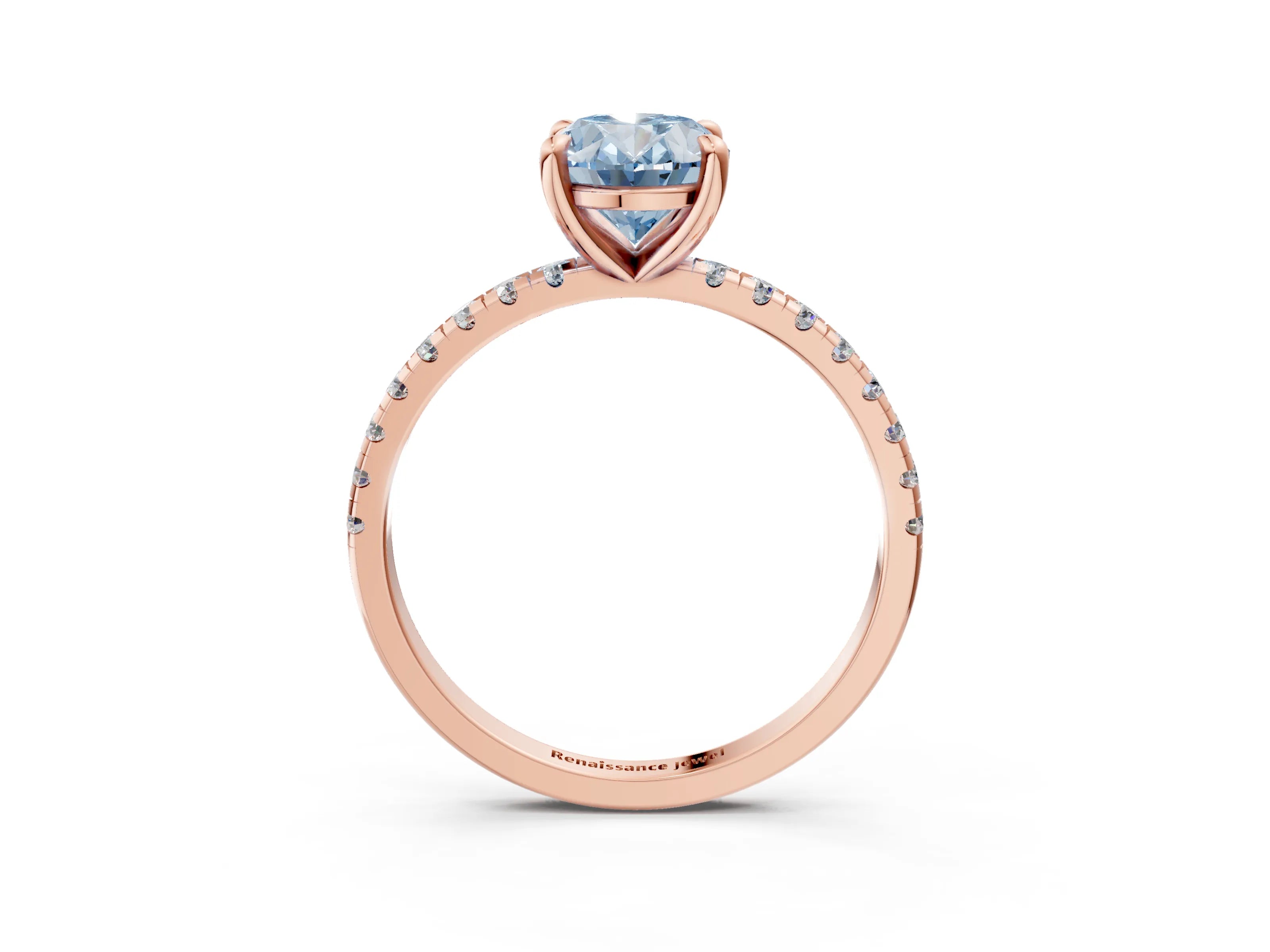 Rose gold Fancy Blue Oval Cut Diamond Brilliant Solitaire Ring with Pavé Band and Four-Prong Setting_3