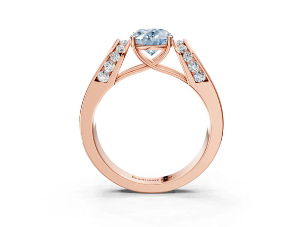 Rose Gold Oval Channel Set Engagement Ring Setting for Fancy Blue Center with Wide Band