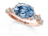 Rose gold Fancy Blue Oval Cut Diamond Cluster Pavé Band with Four-Prong Setting_13