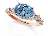 Rose gold Fancy Blue Oval Cut Diamond Cluster Pavé Band with Four-Prong Setting_4