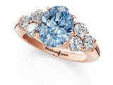 Rose gold Fancy Blue Oval  Cut Diamond Cluster Ring with Round Accent Stones and Prong Setting on a Classic Band_50