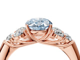 Rose gold Fancy Blue Oval  Cut Diamond Cluster Ring with Round Accent Stones and Prong Setting on a Classic Band_53