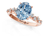 Rose gold Fancy Blue Oval Cut Diamond Cluster Side Stone Solitaire Ring with Prong Setting_68