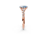 Rose gold Fancy Blue Oval Cut Diamond Cluster Side Stone Solitaire Ring with Prong Setting_69