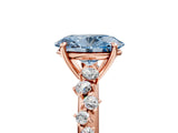 Rose gold Fancy Blue Oval Cut Diamond Cluster Side Stone Solitaire Ring with Prong Setting_72