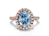 Rose gold Fancy Blue Oval Cut Diamond Cushion Halo Ring with Pavé Band