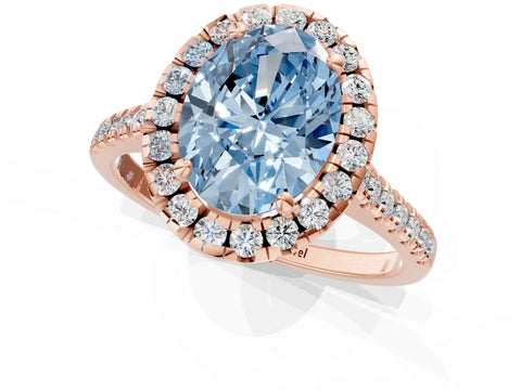 Rose gold Fancy Blue Oval Cut Diamond Cushion Halo Ring with Pavé Band_1
