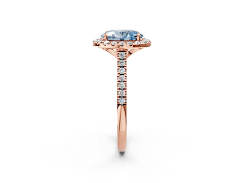 Rose gold Fancy Blue Oval Cut Diamond Cushion Halo Ring with Pavé Band_2
