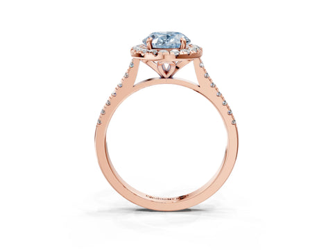 Rose gold Fancy Blue Oval Cut Diamond Cushion Halo Ring with Pavé Band_3