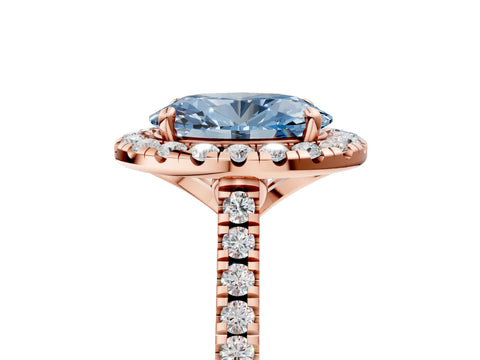Rose gold Fancy Blue Oval Cut Diamond Cushion Halo Ring with Pavé Band_5