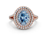 Rose gold Fancy Blue Oval Cut Diamond Double Halo Ring with Pavé Band and Prong Setting_73