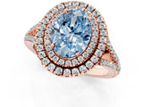 Rose gold Fancy Blue Oval Cut Diamond Double Halo Ring with Pavé Band and Prong Setting_74