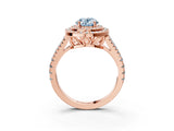 Rose gold Fancy Blue Oval Cut Diamond Double Halo Ring with Pavé Band and Prong Setting_76