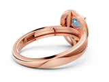 Rose gold Fancy Blue Oval Cut Diamond Double Halo Ring with Split Shank and Four-Prong Setting
