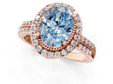 Rose gold Fancy Blue Oval Cut Diamond Double Halo Ring with Split Shank and Four-Prong Setting_1