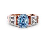 Rose gold Fancy Blue Oval Cut Diamond Engagement Ring with Baguette Side Stones and Channel Set Band_19