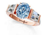 Rose gold Fancy Blue Oval Cut Diamond Engagement Ring with Baguette Side Stones and Channel Set Band_20