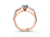 Rose gold Fancy Blue Oval Cut Diamond Engagement Ring with Baguette Side Stones and Channel Set Band_22