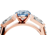 Rose gold Fancy Blue Oval Cut Diamond Engagement Ring with Baguette Side Stones and Channel Set Band_23