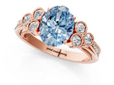 Rose gold Fancy Blue Oval  Cut Diamond Engagement Ring with Bezel Set Round Side Stones and Prong Setting_50