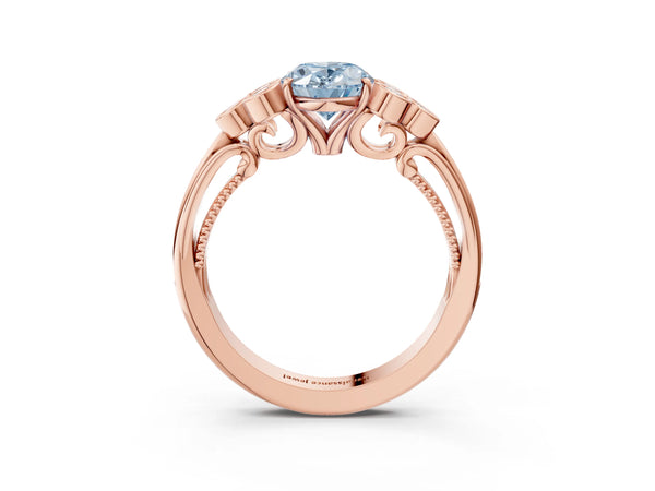 Rose Gold Oval Engagement Ring Setting for Fancy Blue Center with Bezel-Set Shoulder Clusters