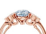 Rose gold Fancy Blue Oval  Cut Diamond Engagement Ring with Bezel Set Round Side Stones and Prong Setting_53