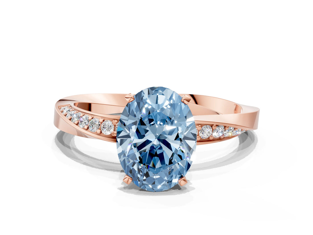 Rose gold Fancy Blue Oval Cut Diamond Engagement Ring with Side Stone Accents and Four-Prong Setting_12