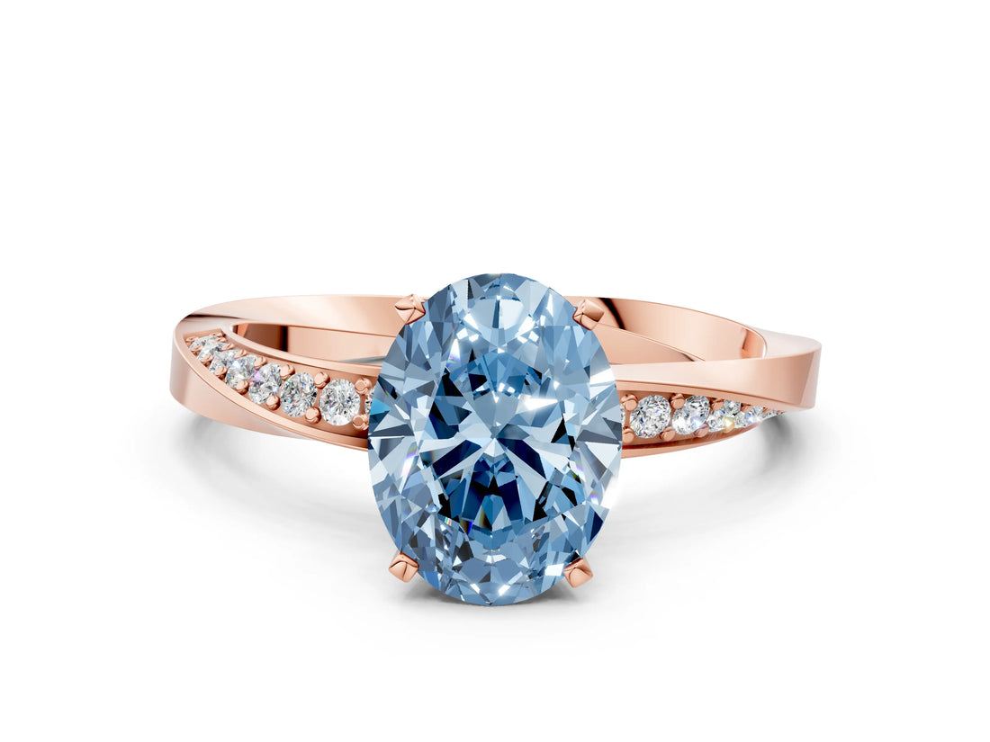 Rose gold Fancy Blue Oval Cut Diamond Engagement Ring with Side Stone Accents and Four-Prong Setting_60