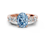 Rose gold Fancy Blue Oval  Cut Diamond Five-Stone Prong Set White Gold Ring_32