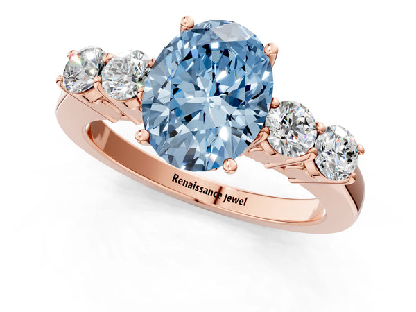 Rose gold Fancy Blue Oval  Cut Diamond Five-Stone Prong Set White Gold Ring