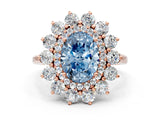 Rose gold Fancy Blue Oval Cut Diamond Floral Double Halo Engagement Ring with Prong Setting_24