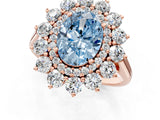 Rose gold Fancy Blue Oval Cut Diamond Floral Double Halo Engagement Ring with Prong Setting_25