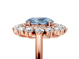 Rose gold Fancy Blue Oval Cut Diamond Floral Double Halo Engagement Ring with Prong Setting_29