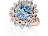 Rose gold Fancy Blue Oval Cut Diamond Floral Double Halo Engagement Ring with Prong Setting_61
