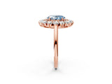 Rose gold Fancy Blue Oval Cut Diamond Floral Double Halo Engagement Ring with Prong Setting_62