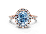 Rose gold Fancy Blue Oval  Cut Diamond Floral Halo Engagement Ring with Pavé Band and Prong Setting_36