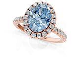 Rose gold Fancy Blue Oval  Cut Diamond Floral Halo Engagement Ring with Pavé Band and Prong Setting_37