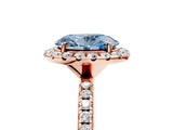 Rose gold Fancy Blue Oval  Cut Diamond Floral Halo Engagement Ring with Pavé Band and Prong Setting_41