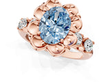 Rose gold Fancy Blue Oval  Cut Diamond Floral Halo Engagement Ring with Shared Prong Setting 1
