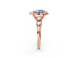 Rose gold Fancy Blue Oval  Cut Diamond Floral Halo Engagement Ring with Shared Prong Setting 2