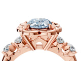 Rose gold Fancy Blue Oval  Cut Diamond Floral Halo Engagement Ring with Shared Prong Setting 4