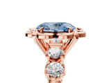 Rose gold Fancy Blue Oval  Cut Diamond Floral Halo Engagement Ring with Shared Prong Setting 5