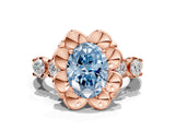 Rose gold Fancy Blue Oval  Cut Diamond Floral Halo Engagement Ring with Shared Prong Setting