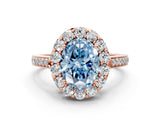 Rose gold Fancy Blue Oval Cut Diamond Floral Halo Ring with Pavé Band and Prong Setting_3