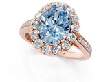 Rose gold Fancy Blue Oval Cut Diamond Floral Halo Ring with Pavé Band and Prong Setting_4