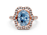 Rose gold Fancy Blue Oval Cut Diamond Floral Halo Split Shank Prong Setting Ring